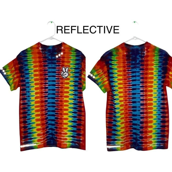 Reflective Colorful Tie Dye Retro Skater Custom Upcycled Tee Unisex Small Tshirt - Picture 3 of 16